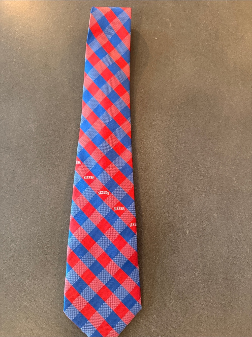 NBA Red and Blue Checked Tie with Team Script
